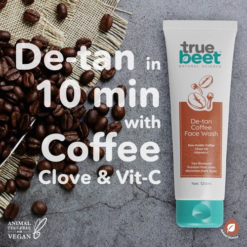 Truebeet De-tan Coffee Face wash For Tan, Dark spots removal & Prevent fine lines Infused with Arabic Coffee, Clove oil & Vitamin C for All skin Type |120ML (Men & Women)