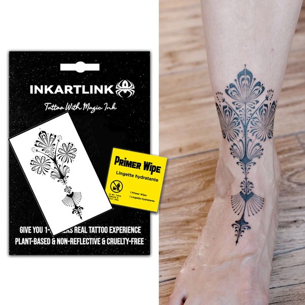 INKARTLINK Temporary Tattoos, Semi Permanent Tattoos Adult Art Designs Waterproof Temporary Tattoos Party Favors Tattoo Stickers Realistic, No Adhesive, Lasts 1-2 Weeks Black (Henna 3)