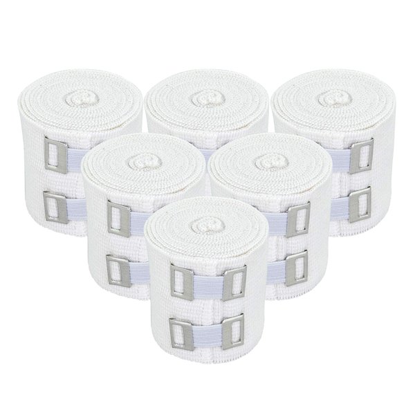 Premium Elastic Bandage Wrap (2" Wide, 6 Pack) - Made of USA Grown Organic Soft Woven Cotton - Metal Clip Fasteners - GT Latex Free Roll for Sprains & Injuries