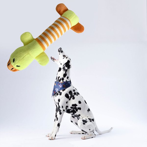 TOPINCN Dog Plush Toy, Clean Teeth Cleaning Striped Animal Flexible Dog Squeaky Plush Toy with 4 Legs for Cat for Outdoor (Duck)