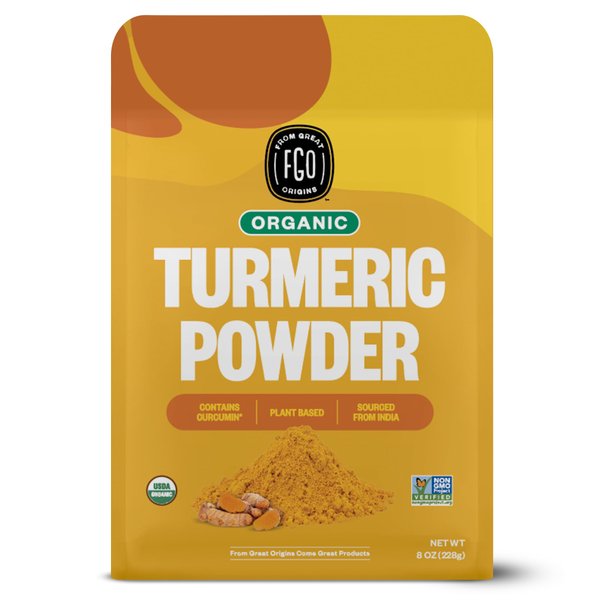 FGO Organic Turmeric Powder w/Curcumin, 100% Raw from India, 8oz, Packaging May Vary (Pack of 1)
