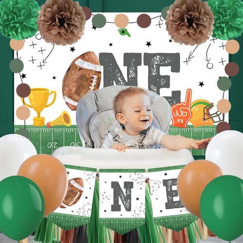 First Down Football Birthday Party Baby Highchair Banner First Birthday Football Backdrop for Boy 1st Birthday Football Party Decorations Football Party Favors Football Theme Birthday (Football)