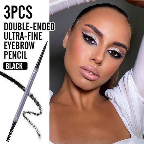 3Pcs Waterproof Eyebrow Pencil, Professional Makeup Micro Brow Pencil, Double-ended ultra-fine eyebrow pencil, Ultra-Fine Mechanical Pencil (02#black)