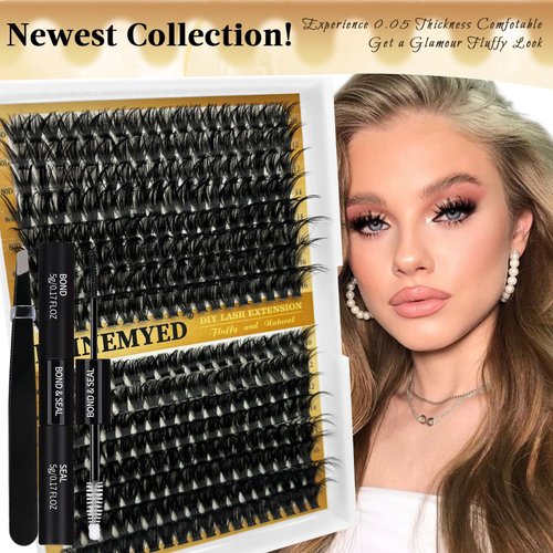 Fluffy Eyelash Extension Kit 80D+100D Lash Clusters DIY Lash Extension Kit 288Pcs False Mink Eyelashes Lash Extension Kit with Lash Bond and Seal and Lash Tweezers DIY at Home