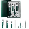 Dark Green Splash-Proof Stainless Steel Nail Clipper Set with 6-Piece Nail Clipper Set, Nail Clipper Repair Tool (Nano Glass File for Shining Nails, Dual Purpose Repair+Ear Spoon+Eyebrow Clipper+diag