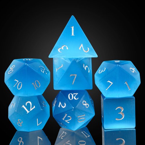 UDIXI Gemstone DND Dice Set 7PCS Stone D&D Polyhedral Dice for Dungeons and Dragons MTG Table Games (Blue Cat's Eye)