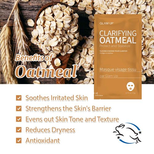 GLAM UP Sheet Mask Clarifying Oatmeal (10 sheets) - Smooths Skin Texture
