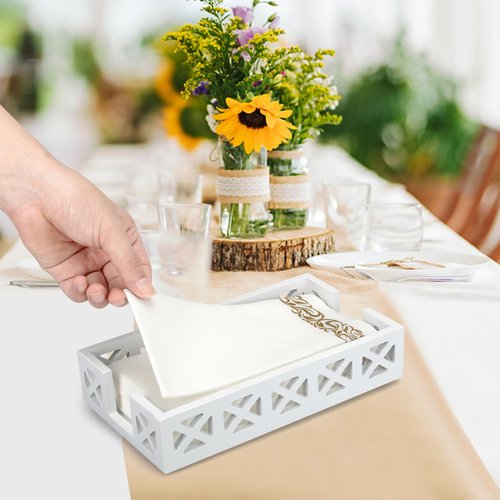 Guest Towel Holder Tray for Bathroom Napkin Holder Modern Disposable Hand Towel Holder Basket White Wooden Napkin Holder for Table Paper Rustic Bathroom Towel Tray Flat Wood Napkin Holder