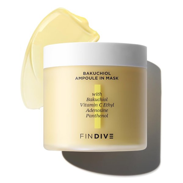 FINDIVE OFFICIAL Bakuchiol Ampoule In Mask, 5,000ppm Bakuchiol, Plan-Based Retinal Alternative, Vitamin C Ethyl, Adenosine, Panthenol, Brightning mask, Anti-aging mask, 6.76fl.oz