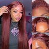 Mayouda 13x4 HD Red Lace Frontal Wig for Black Women Long Straight Lace Wigs With Baby Hairline Synthetic Pre Plucked Wigs Brazilian Virgin Hair Burgundy Lace Front Wigs (30Inch, Burgundy)