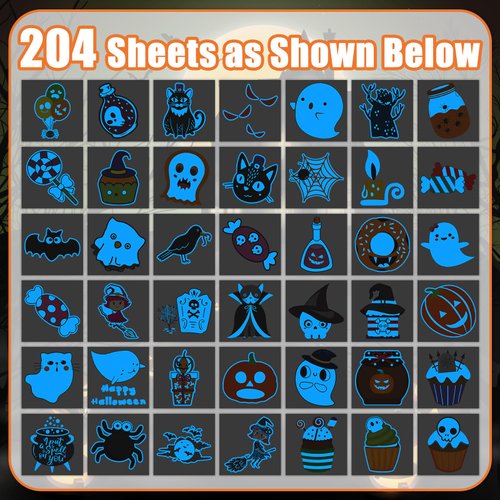 TatoYard 204 Sheets Halloween Bulk Glows Temporary Tattoos, Individual Fake Glows Tattoos Stickers for Kids, Long Lasting Waterproof Cute Tiny Tattoos for Halloween Party Favors Decorations (Blue)