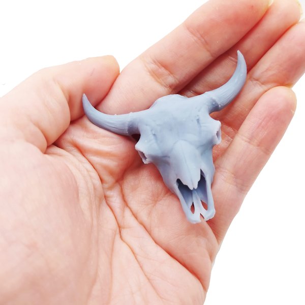 American Bison Miniature Replica Skull for use with dollhouse, diorama, arts, crafts, curiosity, oddity (1:12 Scale, Gray (unpainted))