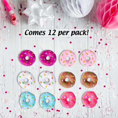 Bottles N Bags 12 Plush Donuts with Sprinkles Value Pack | Fun Birthday Party Favors | 5" Donut Pillow Toys in Assorted Colors, Donut Party Supplies Decorations (12 Pack)