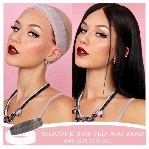 2Pcs Non Slip Silicone Wig Headband Fix Seamless Wig Grip Band Sweatproof Head Hair Band Elastic Wig Hair Band Adjustable Wig Band Strong Hold Hair Wig Band Men Women