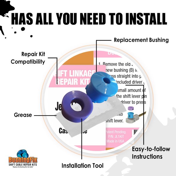 BushingFix JL1Kit - Transfer Case Shifter Cable Replacement Bushing, Transfer Case Shift Cable Repair Kit, 4X4 Transfer Case Cable Bushing