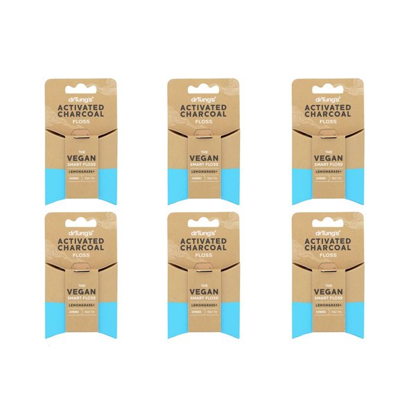 DrTung's Vegan Activated Charcoal Floss, Natural Lemongrass Flavor Dental Floss 6 Pack