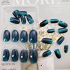 24 Pcs Cat Eye Press on Nails Short Oval Fake Nails Artificia Acrylic Nails Press ons Dark Blue Full Cover Glue on Nails Glossy Stick on Nails for Women & Girls