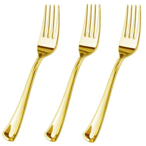 JL Prime 100 Piece Gold Plastic Forks Set, Re-Usable Recyclable Plastic Forks, Gold Plastic Forks, Great for Wedding, Anniversary, Rehearsal, Shower Events