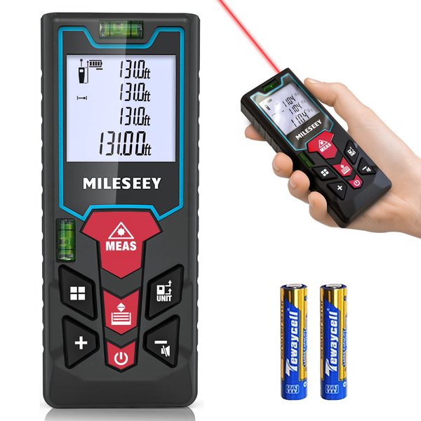 Laser Measure 130ft, MiLESEEY S2H Laser Tape Measure with 2 Bubble Levels, ±1/16IN Accuracy, Laser Measurement Tool for Area Measurement,Volume and Pythagoras, 2" LCD Backlit Laser Distance Measure