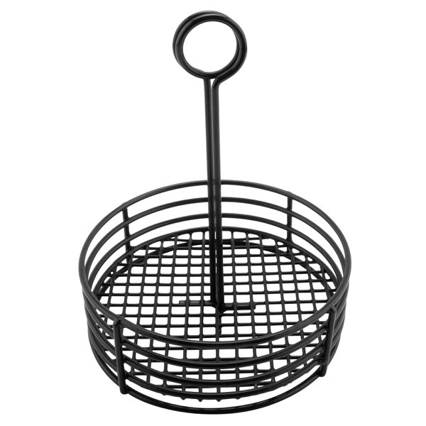 G.E.T. 4-31855 Black Round Stainless Steel Condiment Caddy Iron Polyethylene Coated Table Caddies Collection, 7.5"