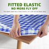 UMINEUX Rectangle Picnic Table Cover with Bench Covers, Fitted Vinyl Tablecloth for 6 FT Tables, Waterproof, Flannel Backing, Elastic Edge (30 x 72 Inch, Blue Plaid)