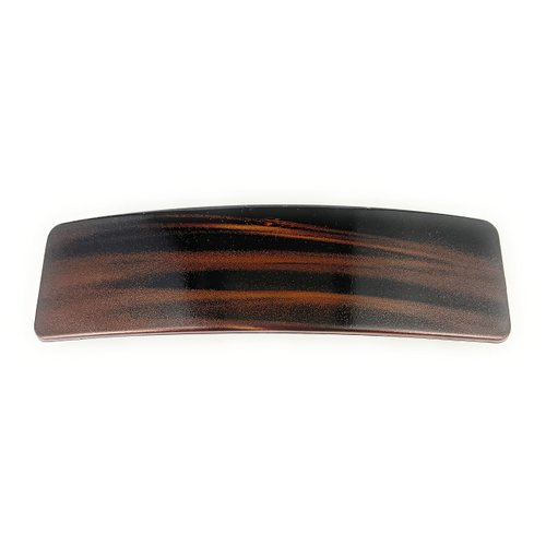 Brown Gold barrette big rectangle hair clip accessory 4.25 inches long plastic wood grain pattern