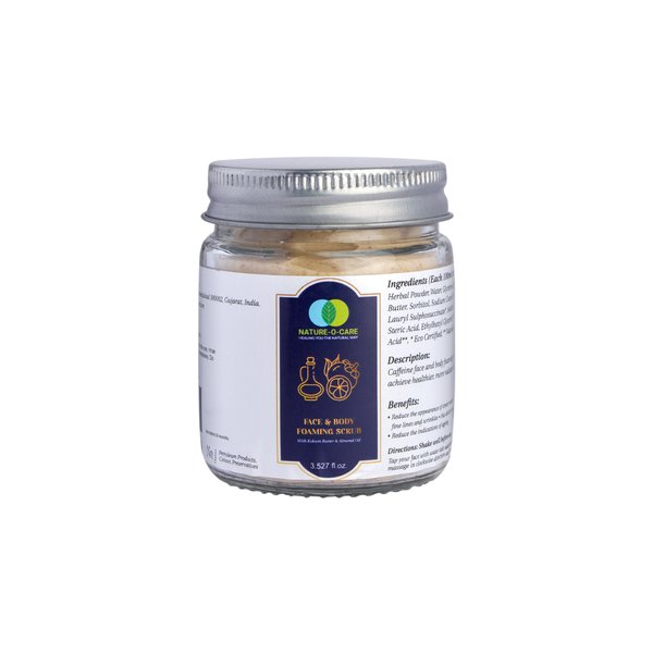 Nature-o-Care Face & Body Foaming Scrub with Kokum Butter & Almond Oil - Reduces Stretch Marks, Fine Lines, Wrinkles, and Sun Damage, Vegan & Cruelty-Free, 100g