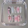 GlimightyX Gel Press on Nails Short,Handmade Salon Quality Thick Acrylic Cat Eye Designs Nails Press on,Reusable Medium Almond Long-lasting for 3 Weeks,10 Nails S Size,Punk Elegance