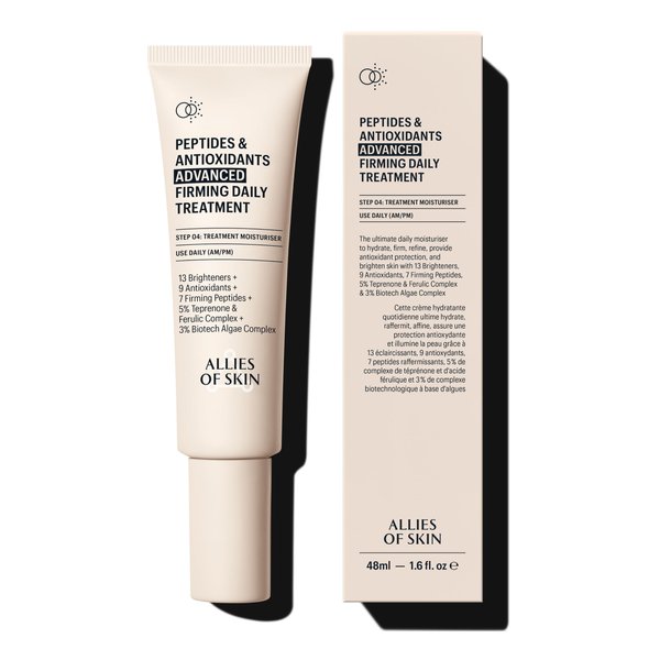 Allies of Skin Peptides & Antioxidants Advanced Firming Daily Treatment with 13 Brighteners, 9 Antioxidants, 7 Firming Peptides, 5% Teprenone & Ferulic Complex and 3% Biotech Algae Complex 48ml/1.6oz