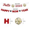 Glitter Hello 2025 Happy New Year Banner Decorations Red New Years Eve Banner Sign Party Supplies 2025 Happy New Year for Happy New Year Decorations Party Supplies 2025 Home Holiday Decorations