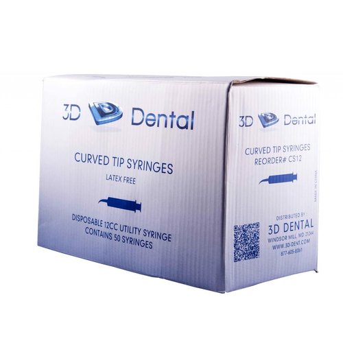 3D Dental CS12 US-12 Curved Tip Utility Syringe, Pack of 50