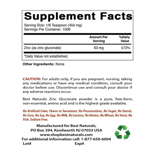 Best Naturals Zinc Gluconate Pure Powder 1 Pound