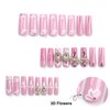 Aegenacess Square Press On Nails Extra Long - Pink French Press On Nails, Luxurious Glue On Nails with 3D Butterfly and Rhinestones, French Stick On Nails, Handmade 24PCS Fake Nails in 12 Sizes