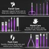 Manicure Set 16Pcs Professional Stainless Steel Pedicure Kit Mens Grooming Kit Fingernail & Toenail Clippers Set Manicure Kit with Luxurious Travel Bag, Sharp Nail Scissors and Clipper (Purple)