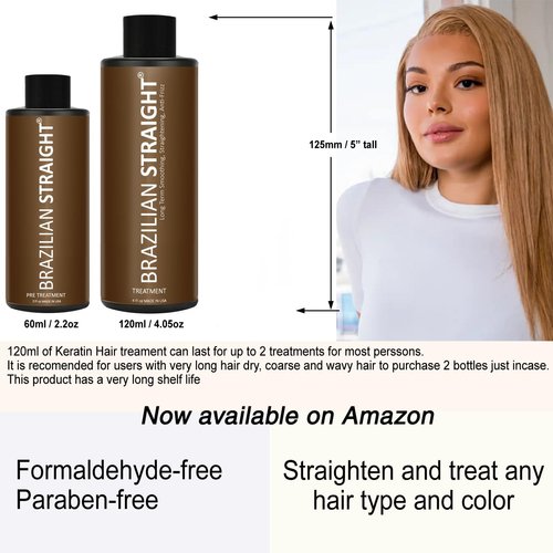 Formaldehyde-Free BRAZILIAN STRAIGHT Keratin Hair Straightening Treatment Prof Results Keratin Proteins Argan Amino Acids Smooth Natural Beauty Shine Lasts for months all Types & Colors (2PC FF SET)