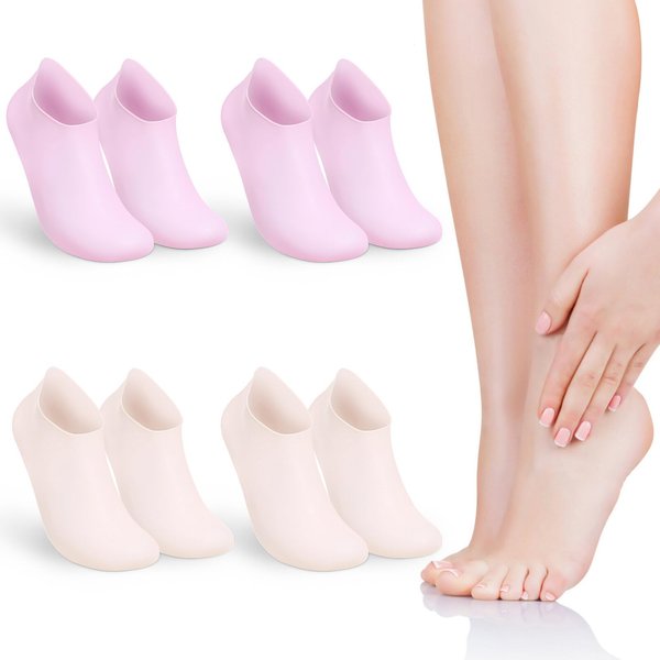 Didiseaon 4 Pairs Silicone Socks Moisturizing Socks for Women Men Dry Cracked Feet, Foot Care Spa Feet Gel Socks (2 Colors)