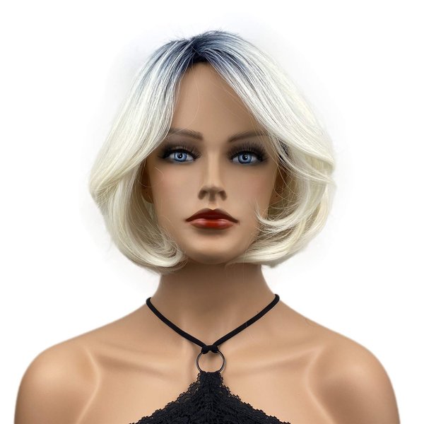 Wiginway Bride Wig for Women, Ombre White Bog wig for Cosplay Party, Middle Part Shoulder Length Wigs, Costume Accessory, 8"