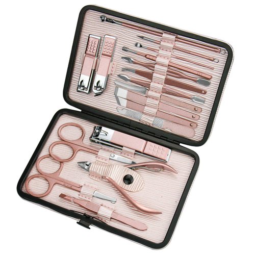 ZIZZON Manicure Set 18 in 1 Professional Pedicure Set Nail scissors Grooming Kit with Leather Travel Case Pink