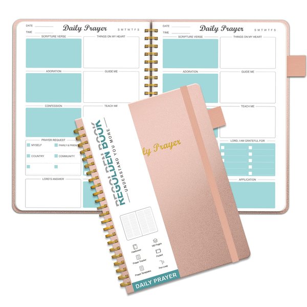 Prayer Journal for Women, Daily Bible Journal, Devotional Journal, Verse Inspirational Writing Spiral Notebook for Christian Gifts, Lasts 6 Months (8.5x5.5”), Rose Gold