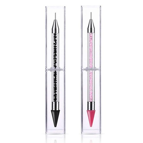 Tovip 2PCS Dual-Ended Nail Rhinestone Picker Wax Tip Pencil Pick Up Applicator Dual Tips Dotting Pen Beads Gems Crystals Studs Picker with Acrylic Handle Manicure Nail Art Tool