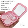 HAHIYO Contact Lens Case Box Holder Kit with Mirror Durable Leakproof Light Convenient Left/Right Eyes Contact Lens Container Soak Storage Kit with Tweezer Remover Tool Solution Bottle, Pink 2 Pack