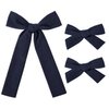 DEEKA Navy Cotton Linen Hair Bows 2 Sizes 5"&3.5" Soft Hair Bow set for Toddler Girls Long Ponytail Knot Bows Alligator Clip Hair Accessories for Little School Girls (Navy)