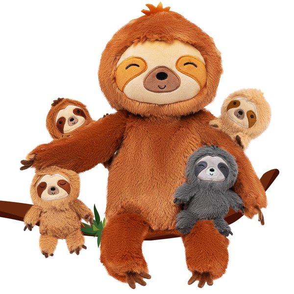 OUOZZZ Sloth Stuffed Animals with Babies Inside 19" Sloth Plush Toys with 4 Babies Sloth - Gift Present Toys for Girls Boys Kids Toddler