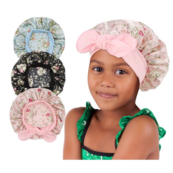 3 Pieces Kids Satin Bonnet Silky Sleep Cap Wide Elastic Band Hair Bonnet for Girls Toddler Child