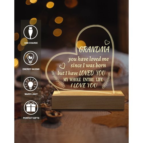 Hiipeenow Grandma Gifts from Grandchildren, Engraved Night Light 15 * 19CM, Valentines Day Birthday Christmas Mothers Day Gifts for Grandma, Nana, Grammy, Grandmother