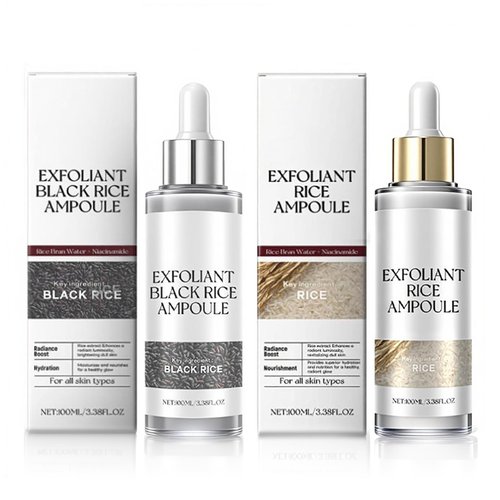 2PCS Rice Exfoliating Ampoule Set, 2025 Upgrade Black & White Rice Peeling Duo for Glowing Skin | Gentle Exfoliant + Pore Minimizing Serum + Deep Hydration & Hyaluronic Acid