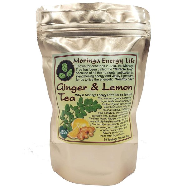 Moringa Ginger Lemon Tea 28 tea bags (Keto, Detox, Paleo, Vitamin & Minerals Booster, Vegan, Gluten-Free, Non-GMO, Caffeine-Free)