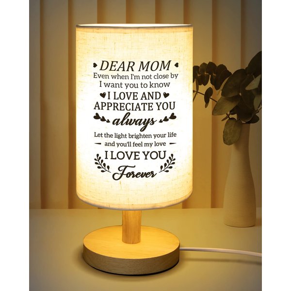 Calibron Gifts for Mom from Daughter Son, Mom Birthday Gifts Fabric Lamp, Birthday Gifts for Mom Table Lamp with Wooden Stand Unique Mom Gifts