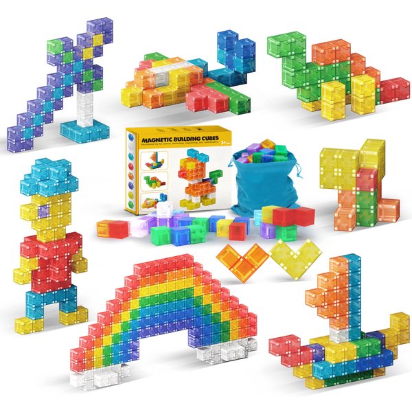 XDUOYJOY 48PCS Magnetic Blocks, Magnet Building Blocks for Toddlers, Preschool STEM Construction Kit, Sensory Montessori Building Toys for Boys Girls 3+