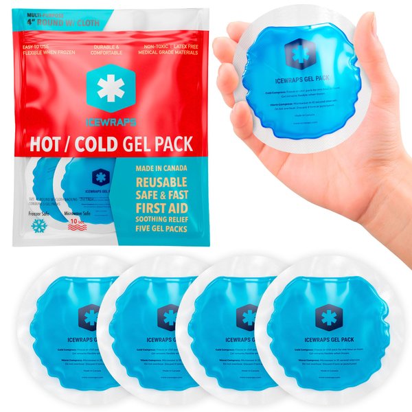 ICEWRAPS Reusable Hot & Cold Gel Packs for Pain Relief - 5 Pack with Cloth Backing for Injuries, Surgery, Toothache (5 Pack)
